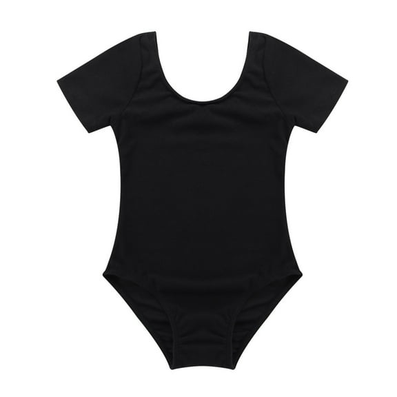 TSSOE Kids Girls Basic Short Sleeves Cotton Gymnastics Leotard Ballet Dancewear Black 4