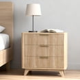 thumbnail image 3 of Ktaxon Solid Wood 3 Drawer Nightstand Fluted Bedside Table End Table, Oak, 3 of 12
