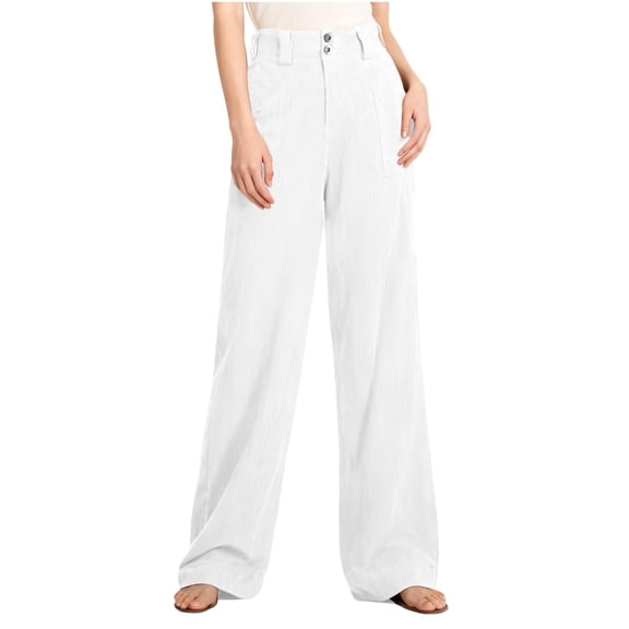 Womens Casual Wide Leg Corduroy Pants High Waisted Up Down Straight Dress Pant Long Trousers Palazzo Pants Pockets White