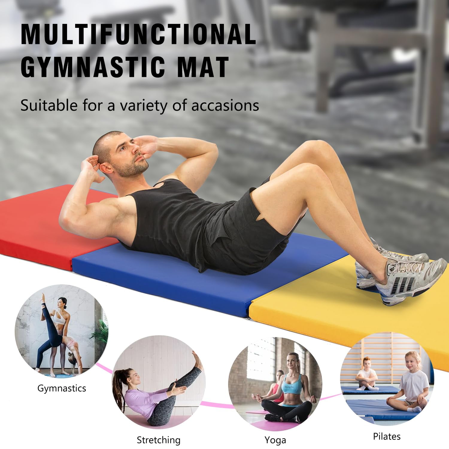 NiamVelo 6'x2'x1.5" Gymnastics Mat Folding Tumbling Mats 3-Fold Gymnastics Equipment PU Leather Exercise Mat Yoga Mat with Carrying Handles for Home Workout Outdoor, CM