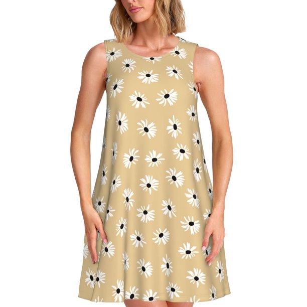 Fotbe Daisies Flowers Vestido de Verano sin Mangas para Mujer – Vestido Midi Línea A, Estilo Camiseta Floral, Vestido Playero Casual y Fluido