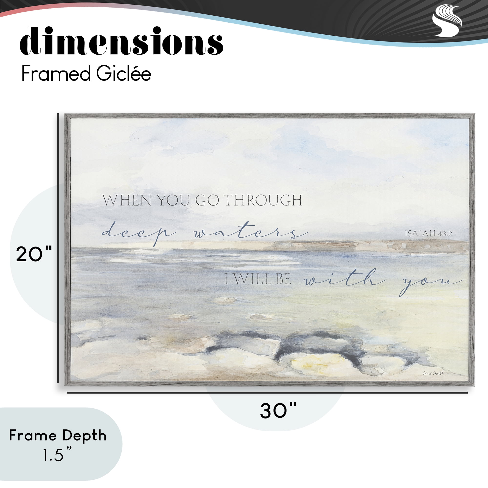 Stupell Industries Deep Waters Isaiah 43:2 Gray Framed Giclee Art, design by Lanie Loreth