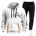 thumbnail image 2 of THDHVS Track Suits Mens, Men Two Piece Outfits Sets Full Zip Hoodie with Kangaroo Pocket and Tapered Joggers Mens Athletic Suit for Gym Basketball and Casual Use White L, 2 of 3