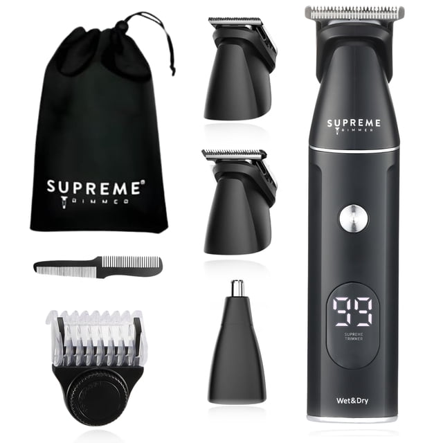 Supreme Trimmer All-in-One IPX6 Multigroomer | 120 Min Run Time | 14pc Versatile Grooming Kit w/Guide Combs & Interchangeable Heads for Full Body | SMG3030