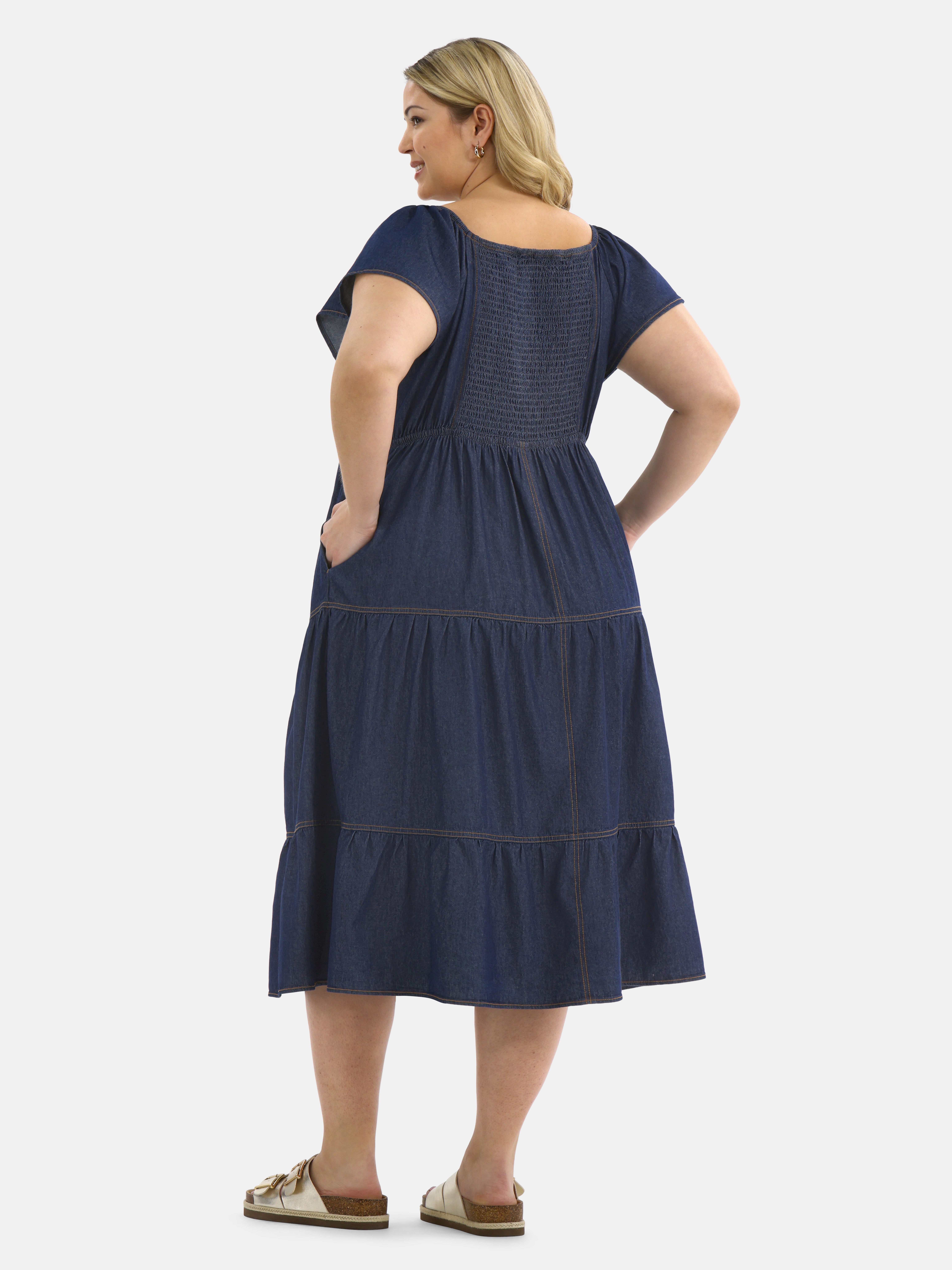 Terra & Sky Women's Plus Flutter Sleeve Midi Tiered Dress, Sizes 0X-5X