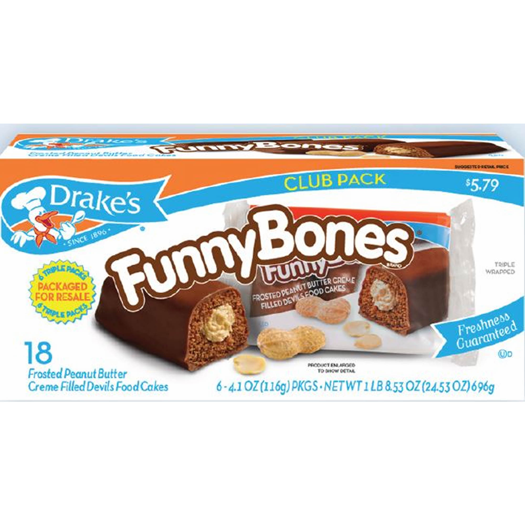 18 Ct Drake's Funny Bones Frosted Peanut Butter Creme Filled Devils