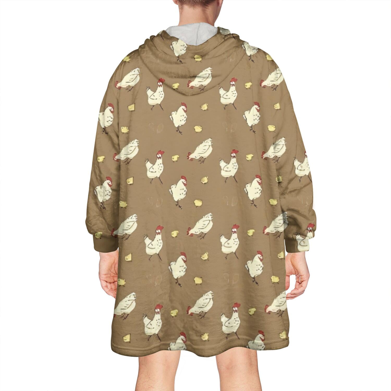 Wearable Oversized Blanket,Beige Chicken Pattern Wearable Blanket Hoodie for Adults,Cozy Hooded Blankets with Super Pockets,Super Warm Fuzzy Pullover for Women & Men