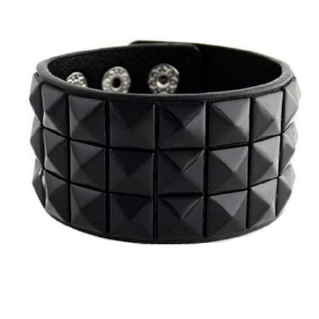 New Triple and Double Studded Punk Rock Wristband Bracelets, Black, Vegan Leather Black Studded By