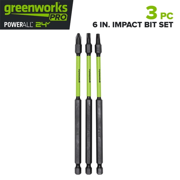 Greenworks Pro 3PC 6" Impact Bit Set, PH2, SQ2, and T20, Impact-Rated Extension Bits, PA51213A1