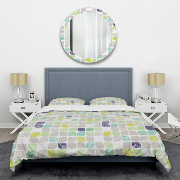 Designart 'geometric pattern with leaves' Mid-Century Modern Duvet Cover Set