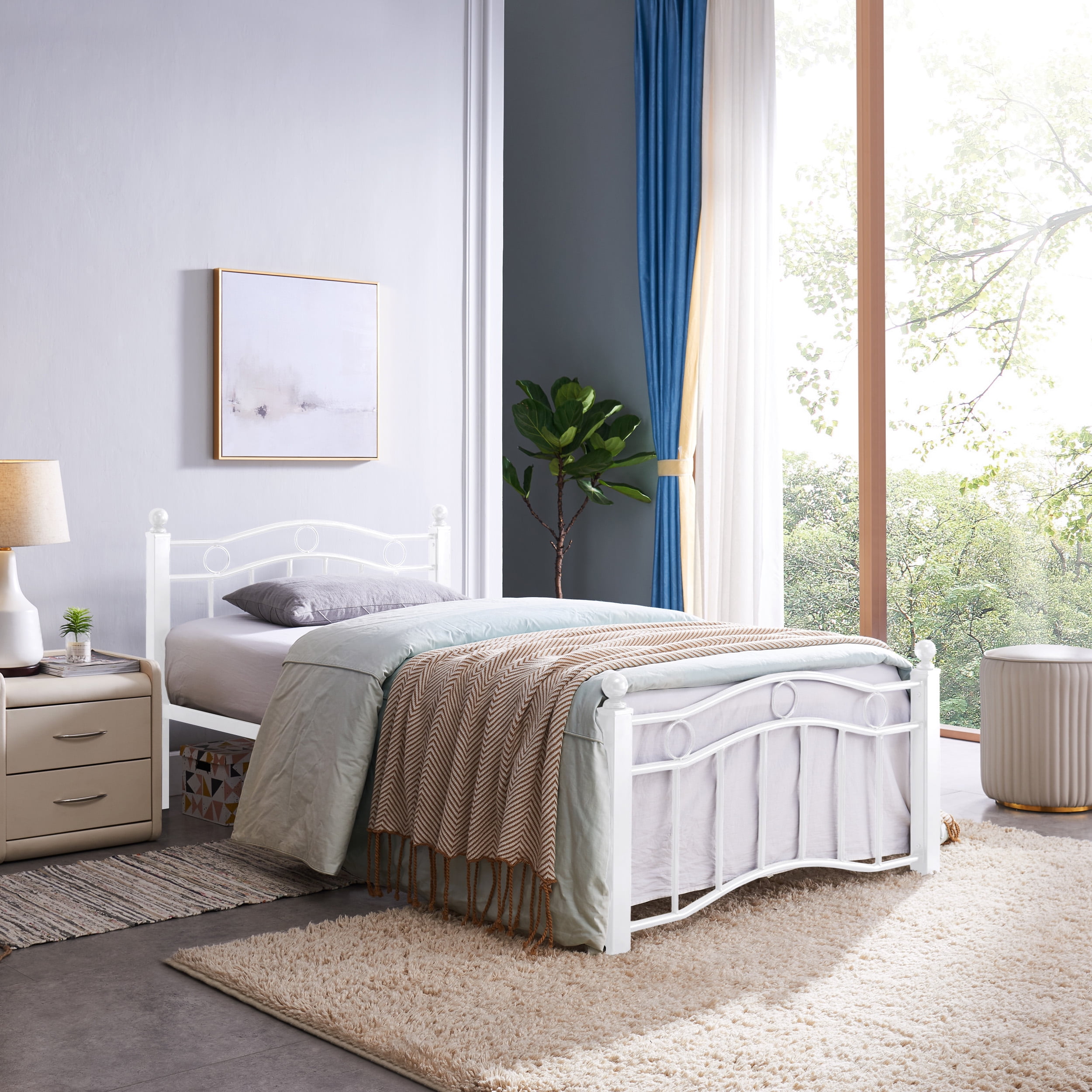 Noble House Yarel Contemporary Iron Twin Bed Frame, White