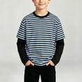 thumbnail image 4 of WDWYY Boys Striped Long Sleeve T Shirt Soft Stretchy Loose Fit Fake Two Piece Crew Neck Casual Tee Blue 12-13Y, 4 of 8