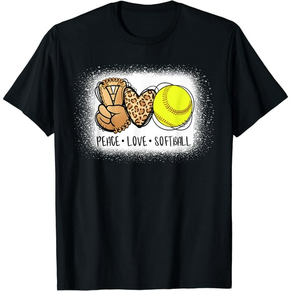 Bleached Peace Love Softball Mom Leopard Print Mother's Day T-Shirt