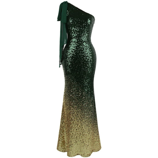 Angel-fashions Women's Asymmetric Ribbon Gradual Sequin Mermaid Prom Dress