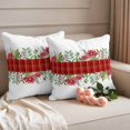 thumbnail image 2 of Christmas Winter Outdoor Waterproof Pillow Covers, Green Leaves Red Buffalo Plaid Pastoral Decorative Square Throw Pillowcase Sofa Cushion Sham for Patio/Couch/Chair, 26"x26" 2 Pack, 2 of 8