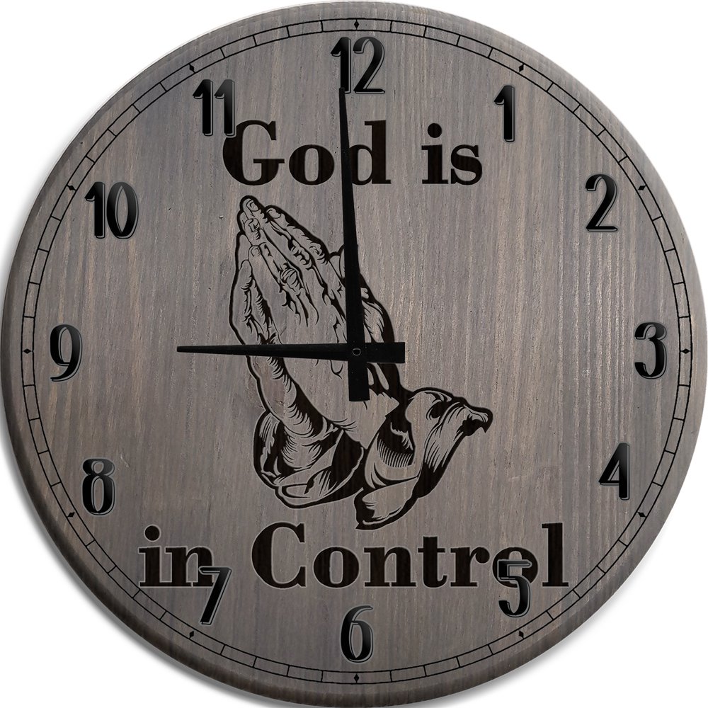 Large Wall Clock God is in Control Praying Hands of God Man Cave Wall