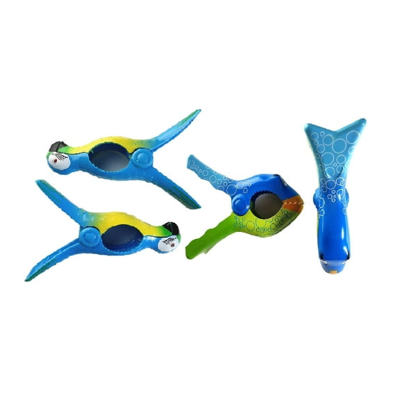 2 Set (4 Ct) Blue Parrot / Bubble Fish Beach Towel Clips Jumbo Size for Beach Chair, Cruise Beach Patio, Pool Accessories for Chairs, Household Clip, Baby Stroller