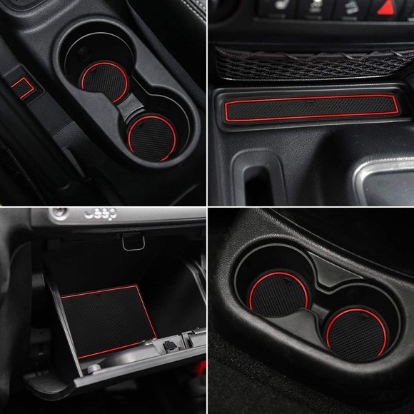 shiyou-auovo Anti-dust Mats for Wrangler JK Accessories 2011 2012 2013 2014 2015 2016 2017 Interior Car Cup Holder Inserts,Center Console Liner Mats,Door Pocket Liner Mat Pad Rubber Premium Custom (R
