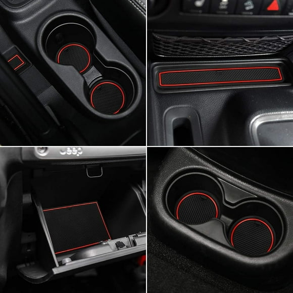 shiyou-auovo Anti-dust Mats for Wrangler JK Accessories 2011 2012 2013 2014 2015 2016 2017 Interior Car Cup Holder Inserts,Center Console Liner Mats,Door Pocket Liner Mat Pad Rubber Premium Custom (R