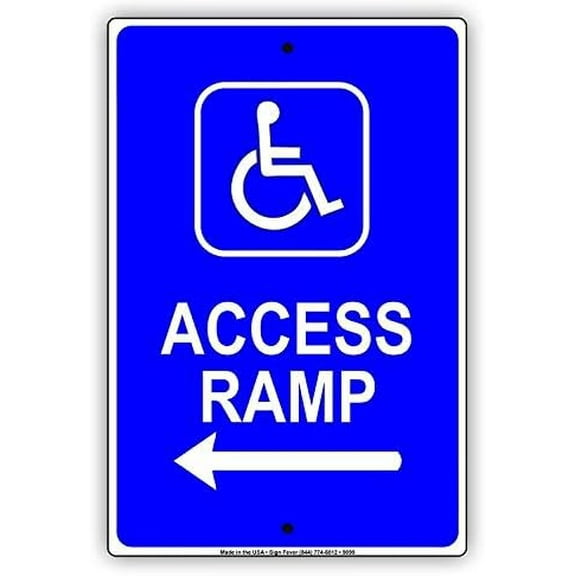 UEJUNBO Handicap Accessible Ramp Entrace with Arrow Wheelchair Direction Notice Sign Business Sign 12X8 Inches Metal Tin Sign