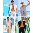 thumbnail image 6 of Welanxin Men 2 Piece Beach Vacation Outfit,Lightweight Button Up Loose Shirt Elastic Waist Baggy Pants Suit, 6 of 10
