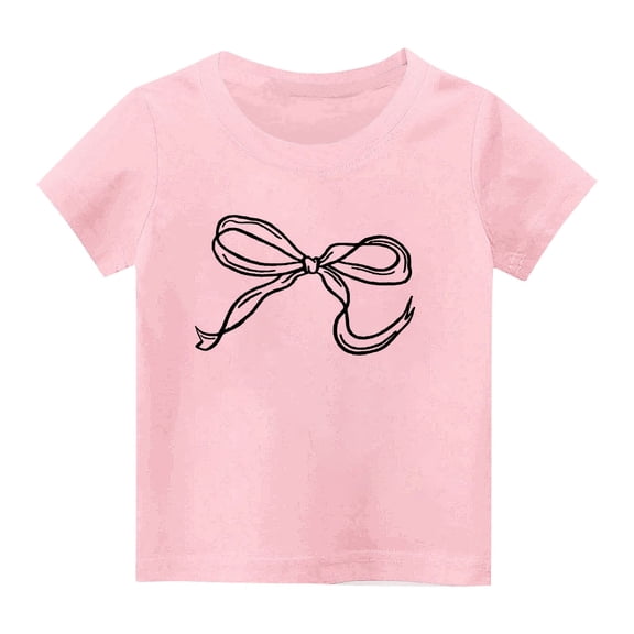 SGFCWSX Girls Crew Neck Short Sleeve T-Shirt, Kids Soft Cotton Cute Bow Graphic Print Tees Casual Everyday Outfit Pink Size 11-12 Years