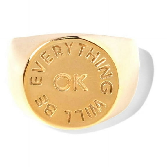 LATELIERDBIJOUX " EVERYTHING WILL BE OK " Signet Ring / Yellow Gold Plated Silver / Men's Fashionable Jewelry / Personalized Engraved Ring / Birthday Gift for Him