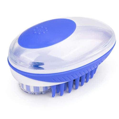 Idepet Brosse pour Animaux 2 en 1 Brosse de Massage pour Bain, Distributeur de Shampooing Brosse de Toilettage pour Chien Poils en Silicone Brosse de Douche pour Chat Animal Élimine les Poils en Vrac (Bleu)