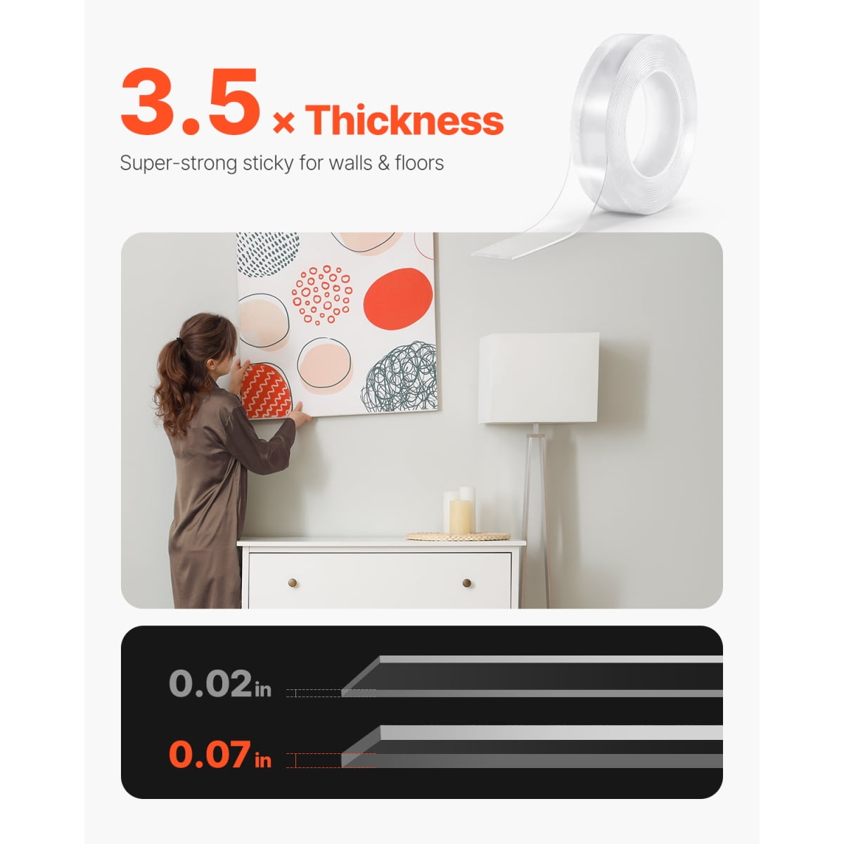 16 ft Heavy Duty Nano Double Sided Tape Strong Adhesive Reusable Clear Mounting Tape Removable Poster Picture Hanging Strips for Home Office Car Outdoor Use
