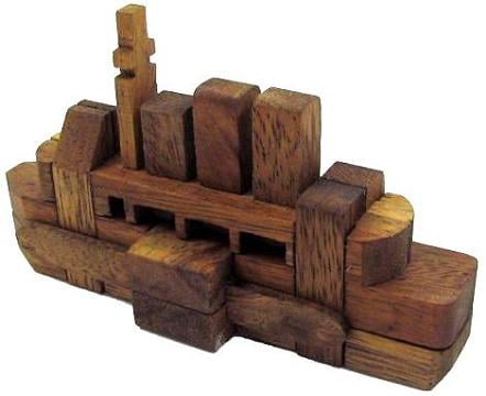 Kumiki Wood boat puzzle 15 pc brain teaser wooden 