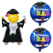 Katchon 3 Graduation Balloons 1 Black Jumping Grad 40 Inches Xlarge Size & 2 Royal Blue Congrats Grad L18 Inchs Mylar Inflatable Balloons