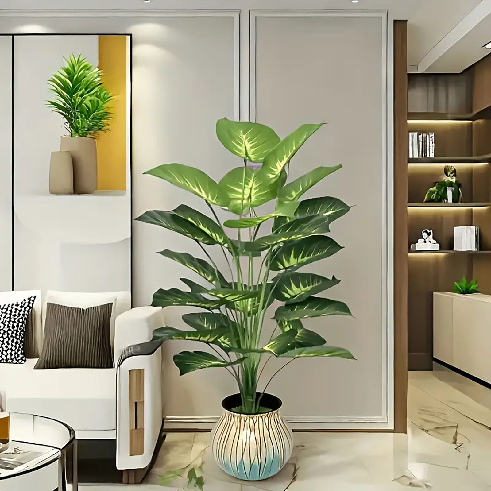 Artificial Plants Palm, Artificial Plants Tropical Leaves Faux Palm Plant, Plant Garden Decoration,For Home Garden Indoor Outdoor Decor Fake Greenery Tree （No flower pots）