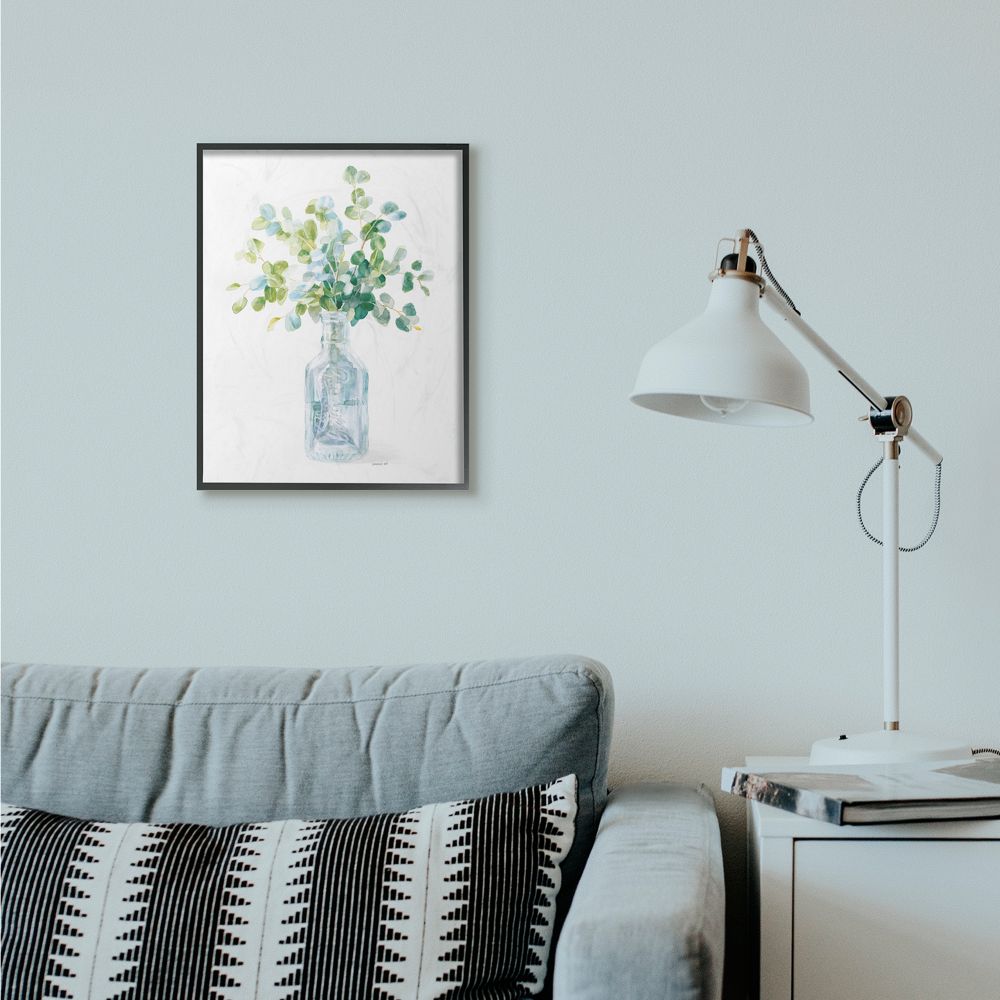 Stupell Industries Flower Jar Still Life Green Blue Painting Framed Giclee Texturized Art by Danhui Nai