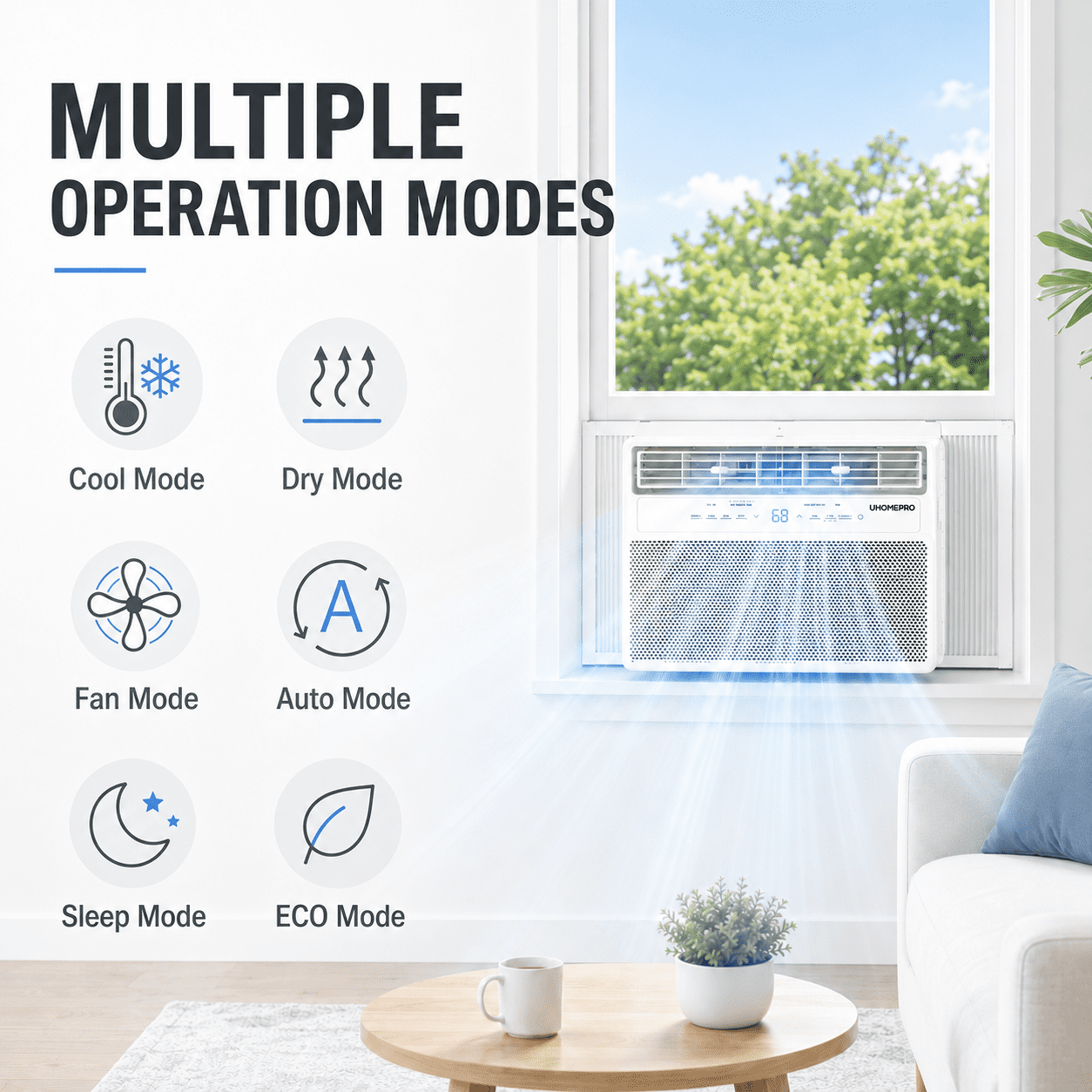 Inverter Window Air Conditioner, 10000BTU Fast Cooling Window AC Unit with Energy Saver, Sleep Mode, 4-Way Airflow, 24H Timer, for Bedroom Apartment up to 450 Sq.Ft