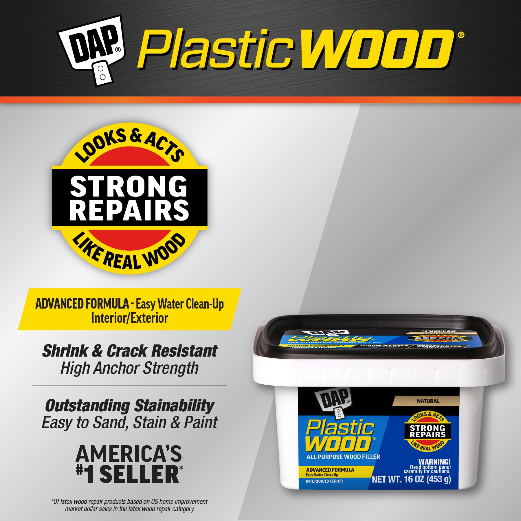 (4 pack) DAP Plastic Wood Latex 16 oz Natural All Purpose Wood Filler Adhesive