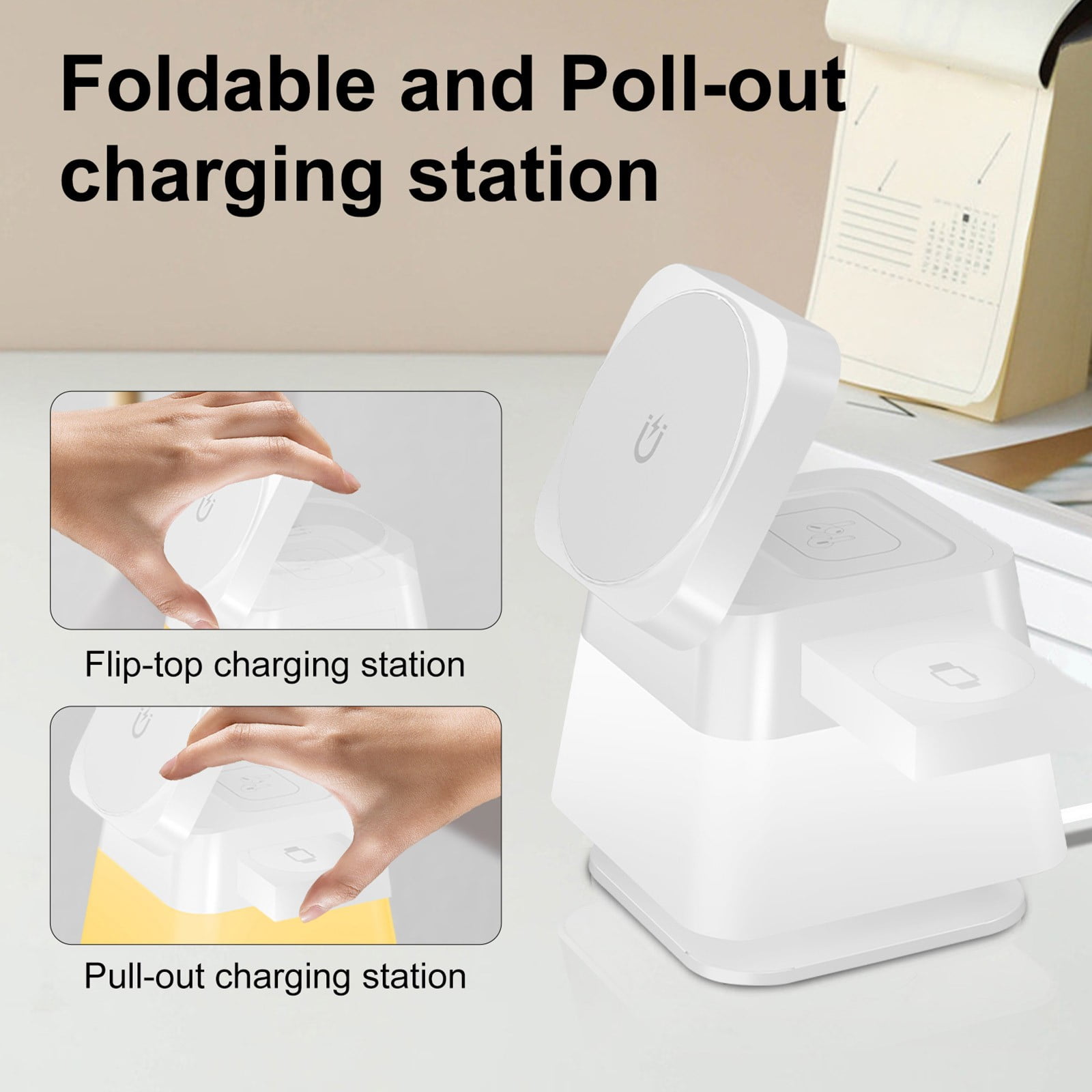 SNGMN Rotating Folding 4-in-1 Desk Lamp with Wireless Charger, 15W Fast Charging, Magnetic Mount, 3 Lighting Modes