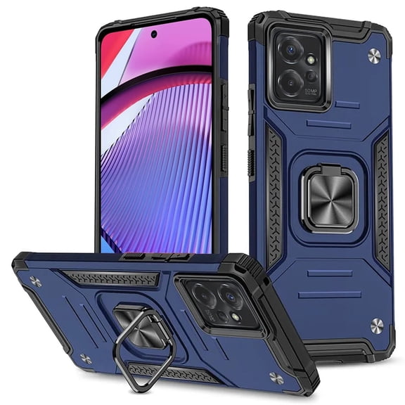 For Motorola Moto G POWER 5G 2023 XT2311DL Robust Kickstand Phone Case Cover Tempered Glass - Blue