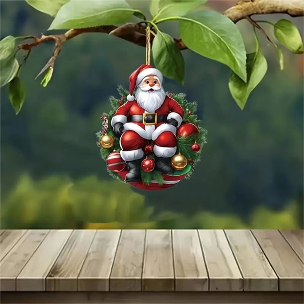 Adorno Navideño de Papá Noel Plano de Acrílico para Colgar En Árbol de Navidad XWSHYW