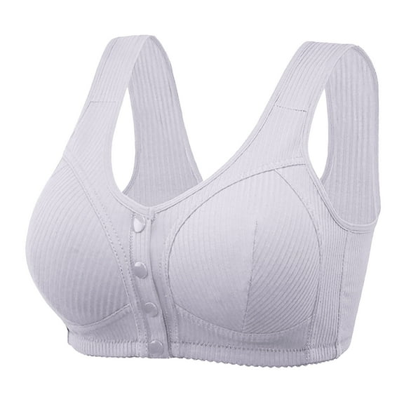 Lovskoo Women's Plus Size Bra Lace Full Coverage Front Closure Posture Back Unpadded Wireless Comfortable Breathable Support Bra Gray