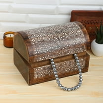 Ajuny Wooden Keepsake Jewelry Storage Box Traditional Handmade Decorative Floral Pattern Case Trinket Treasure Chest Organizer Gifts 9x6 inch