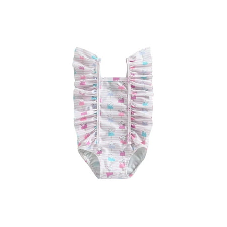 

Thaisu Toddler Baby Girls Cute Romper Ice Cream/Strawberry Print Ruffles Fly Sleeve Sleeveless Bikini Swimwear Bathing Suit 6M-3Y