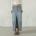 thumbnail image 3 of Musuos Women Long Denim Skirt Casual Elastic Split Skirt for Streetwear, Bule, 3 of 10