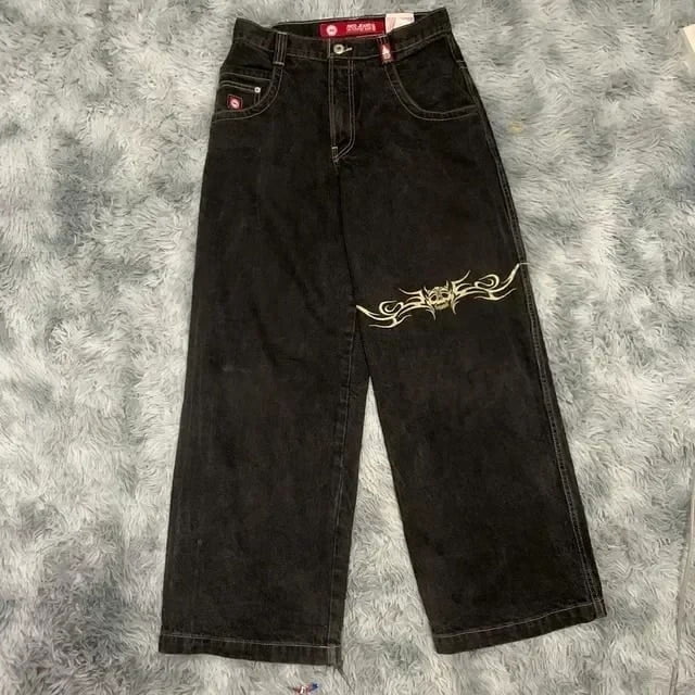 Pantalones vaqueros Retro con estampado de calavera bordado JNCO, pantalones vaqueros holgados Harajuku Hip Hop, pantalones vaqueros góticos para hombres y mujeres, pantalones anchos de cintura alta