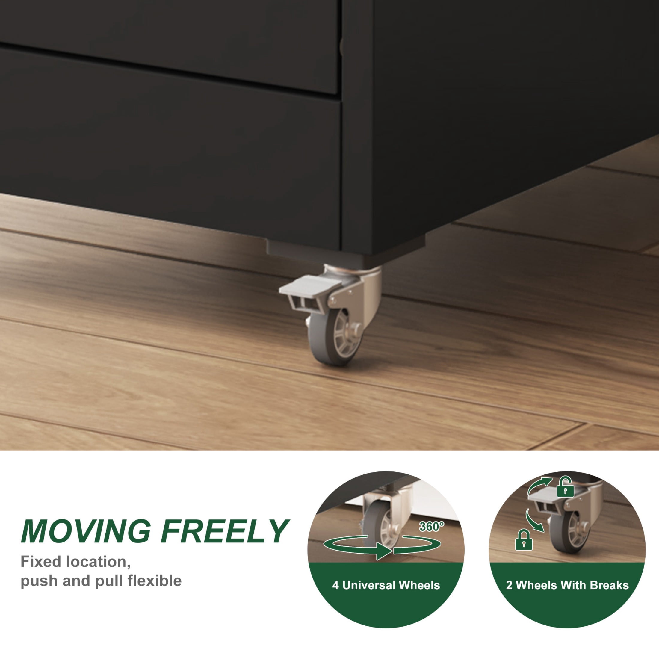 4 Drawer Letter Width Vertical File Cabinet with Lock & Wheels, Heavy Duty Metal Storage Cabinet for Home Office, Black