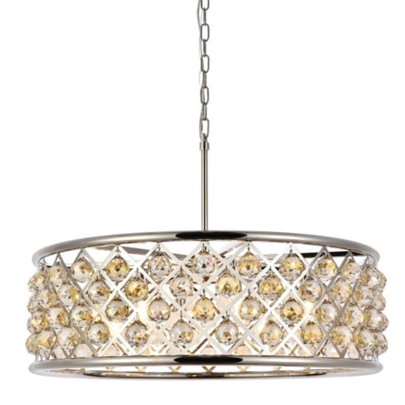 1214 Madison Collection Pendant Lamp D:32in H:10.5in Lt:8 Polished Nickel Finish Royal Cut Golden Teak (Smoky)