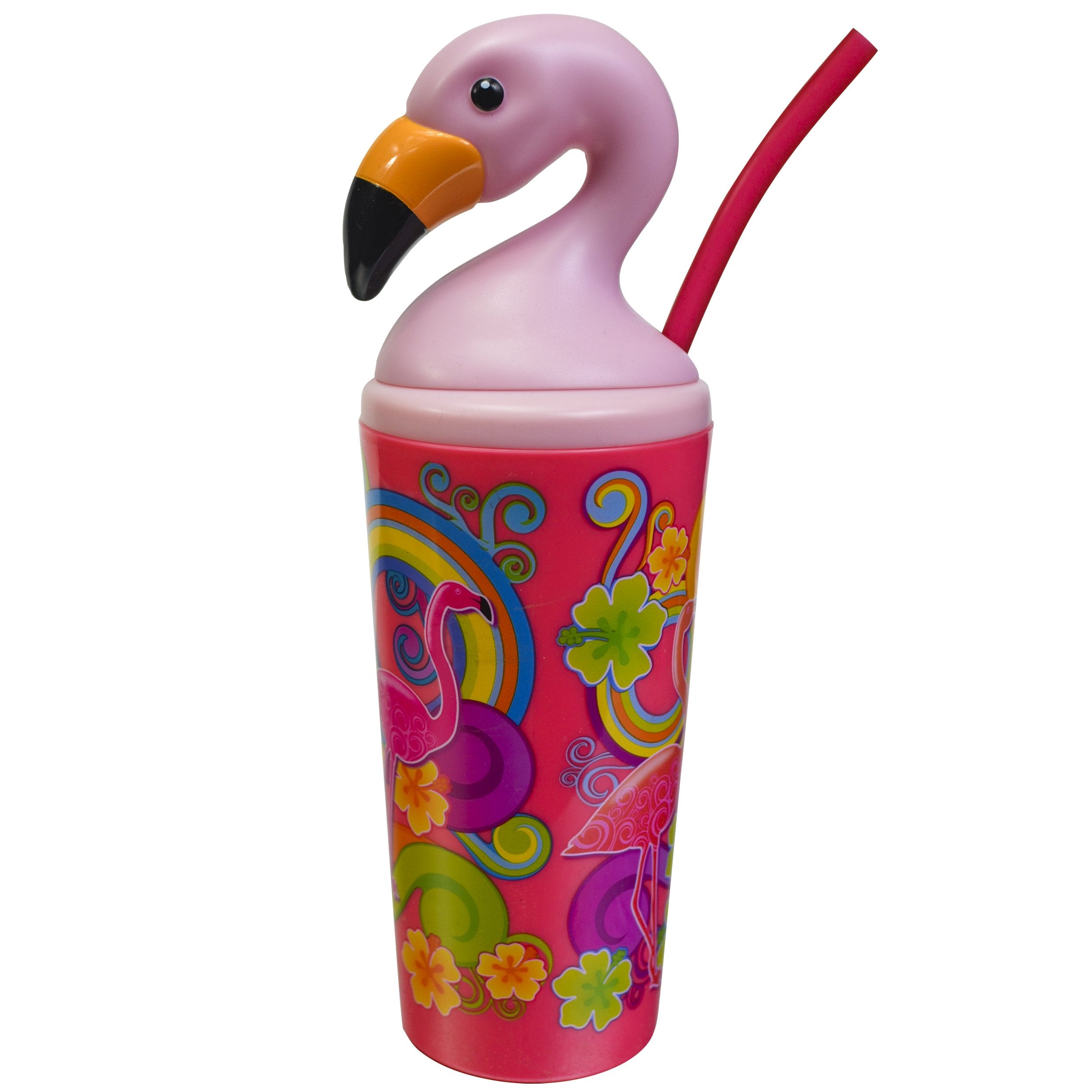 Cool Gear 4-Pack 18 oz Fun Toppers Flamingo Tumblers with Twist Lid and Reusable Straw |  Wide Mouth, Spill-Proof Water Bottle for All Ages - image 4 of 5