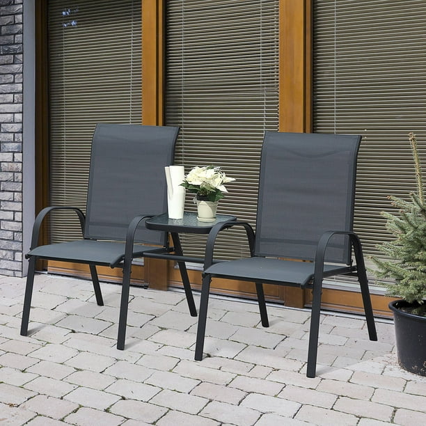 Outdoor Garden Double Patio Chair Set with an Attached Middle Coffee