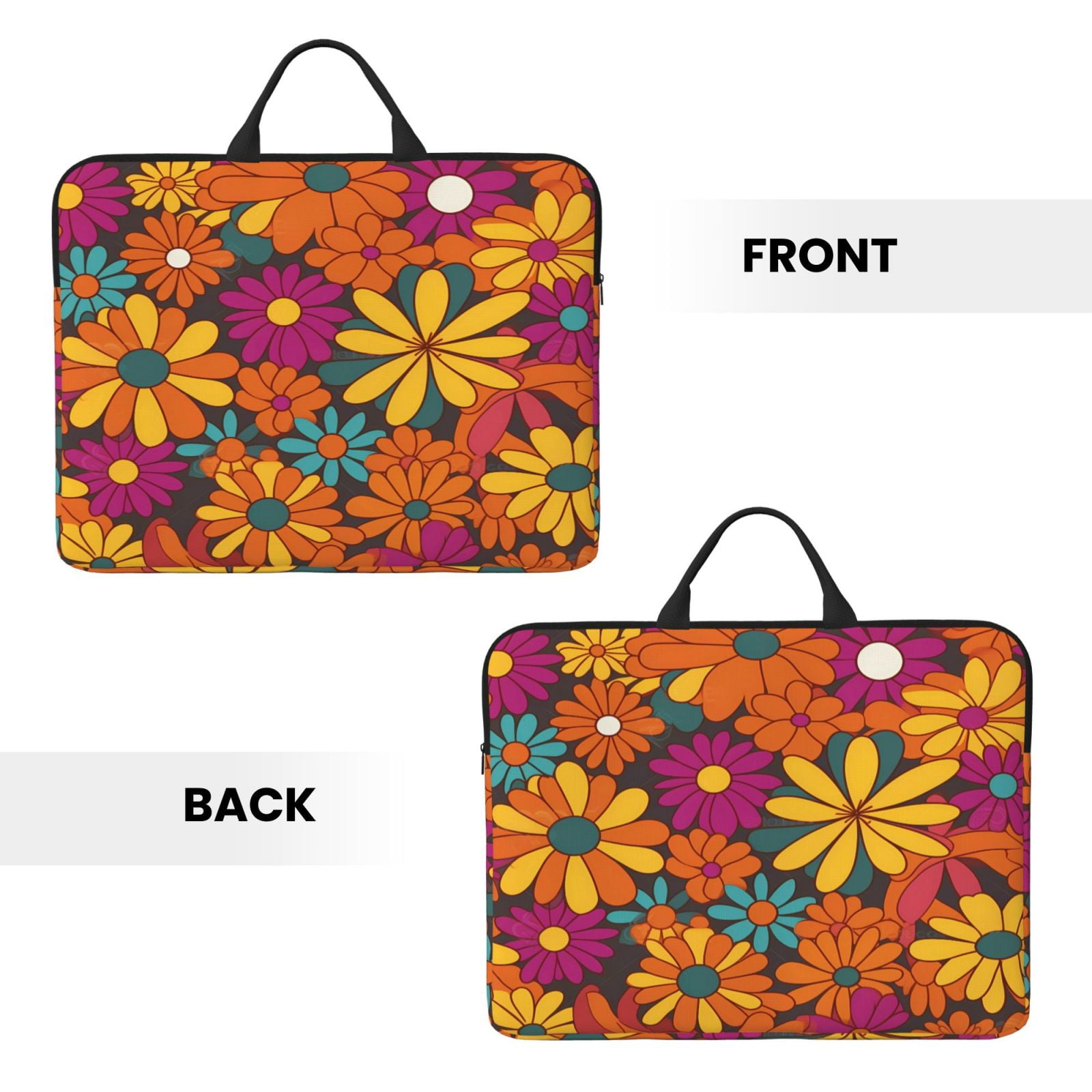 Laptop Sleeve Bag For Women Men 14inch Waterproof Durable Protective Computer Carrying Cover Handle Laptop Case Bag Colorful Floral Pattern Groovy Flowers (2) (1)