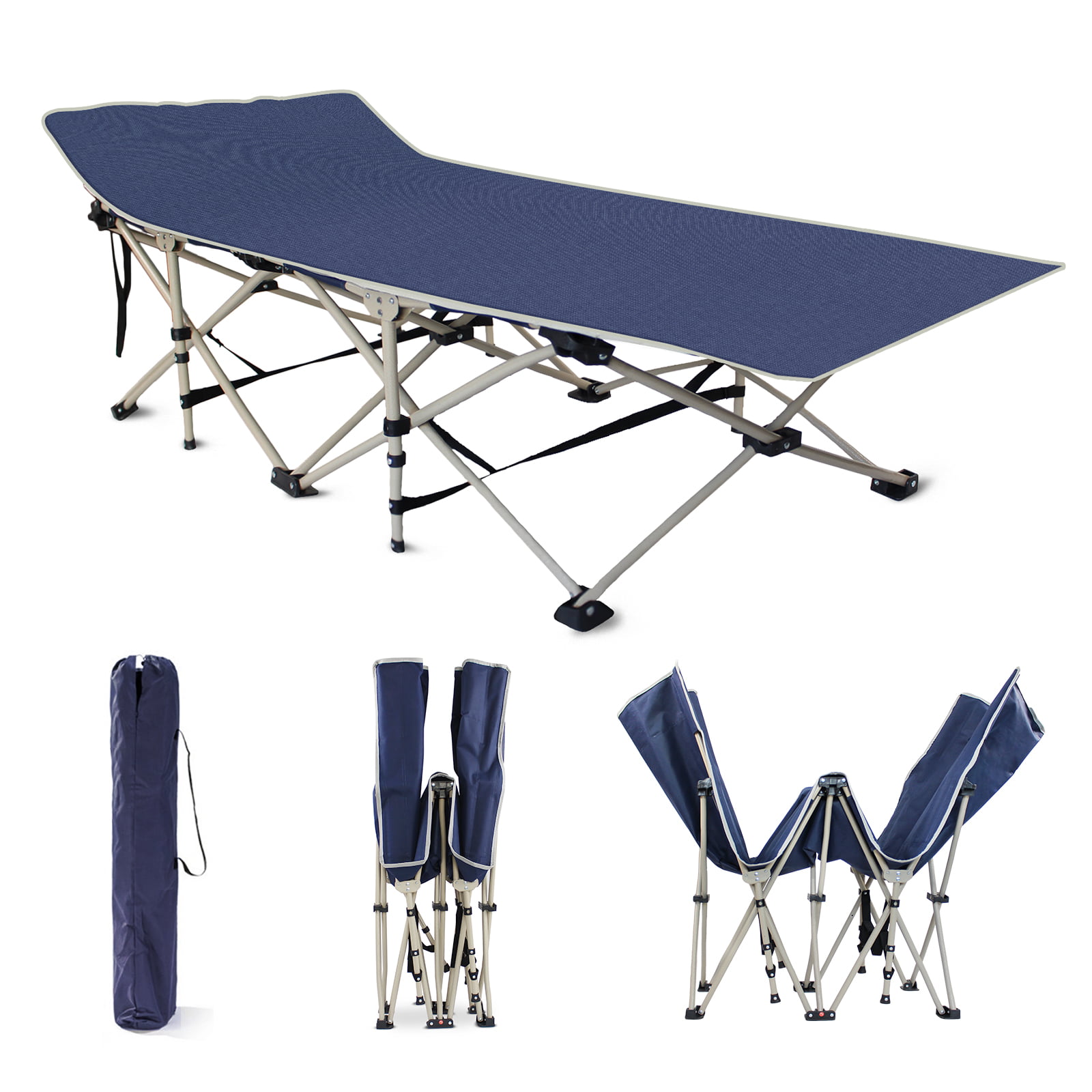 Portable Folding Bed Stable Camping Cot Outdoor Travel Sleeping w/ Side Pocket 