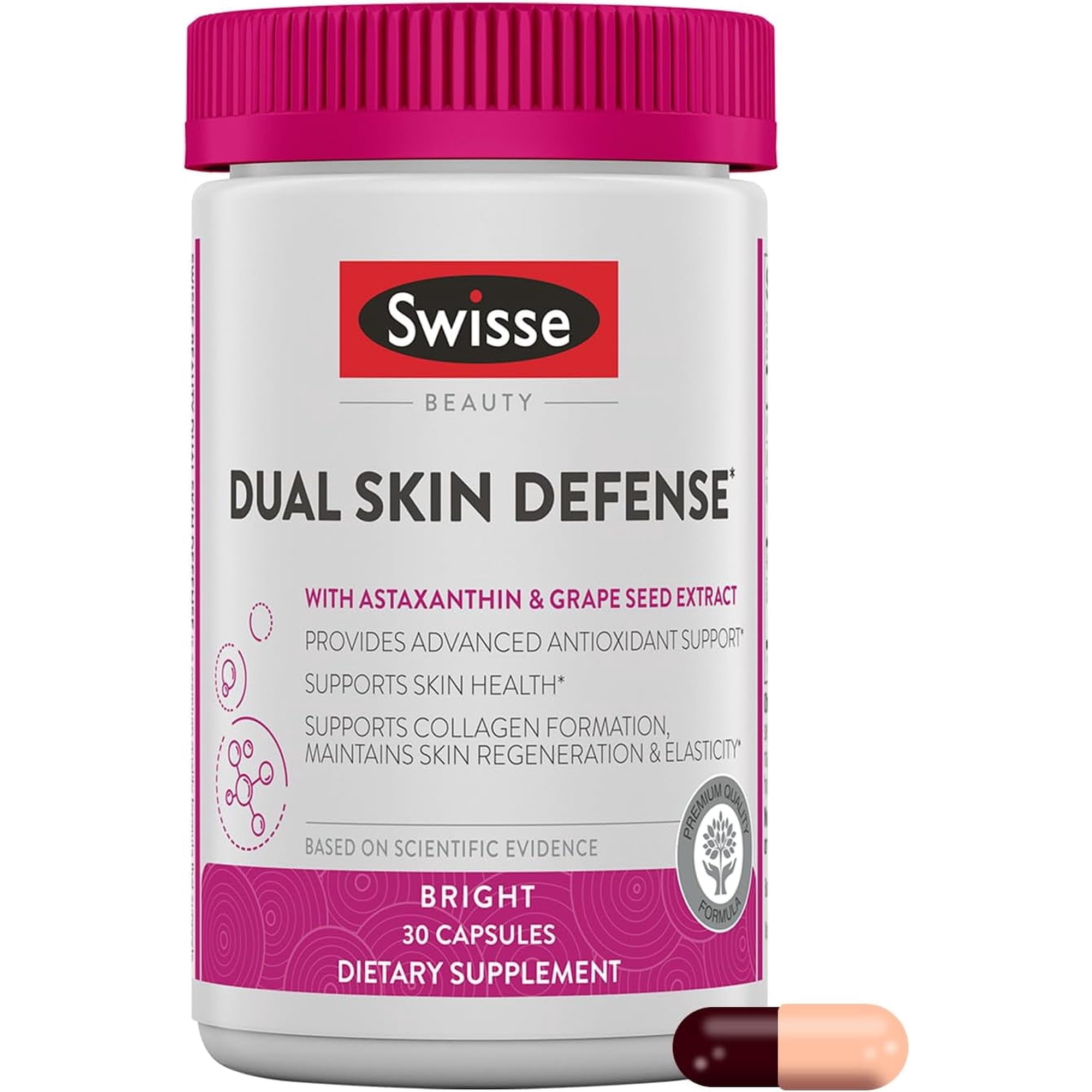 Swisse Dual Skin Defense, Provides Antioxidant Support & Supports Collagen Formation, 30ct Capsules